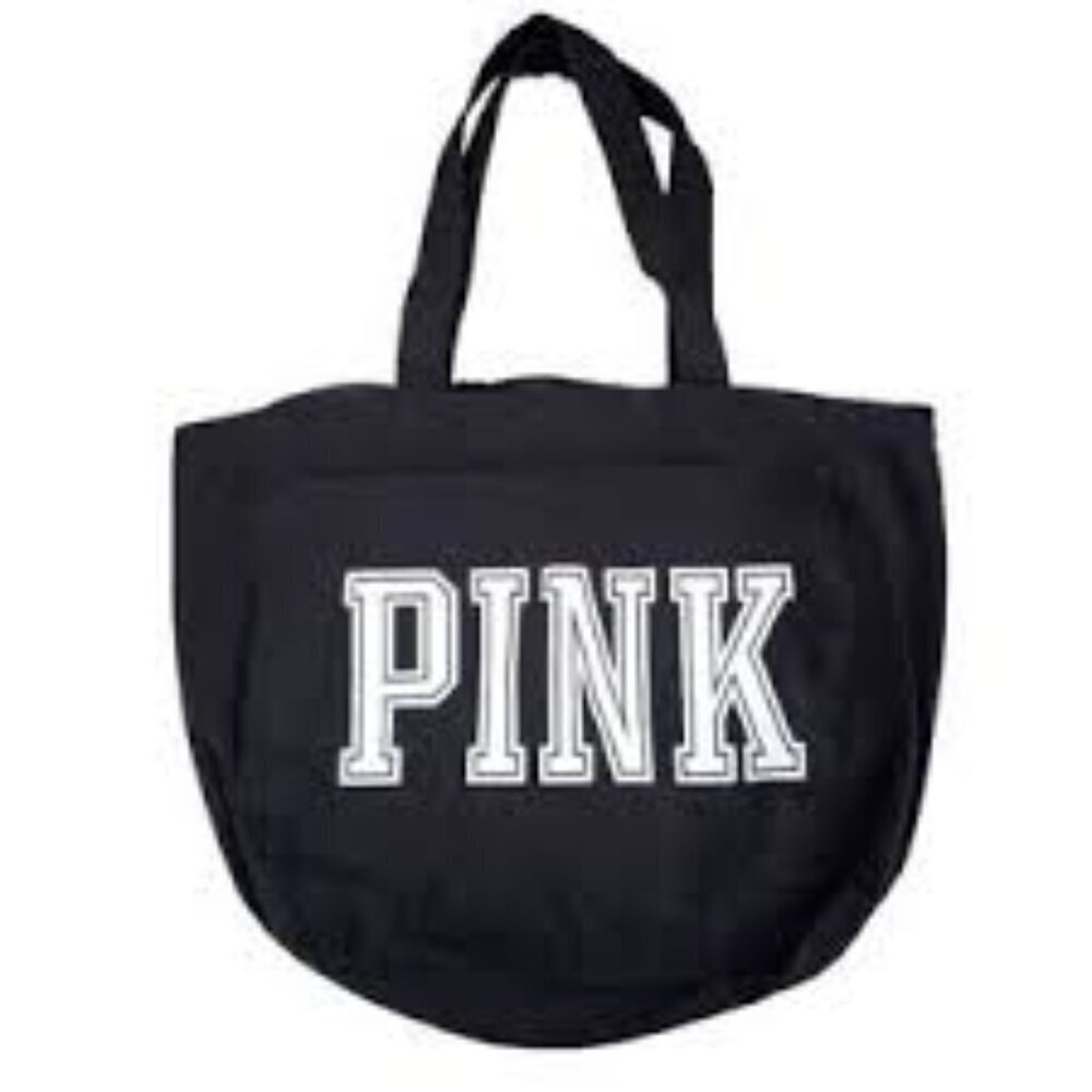 Victoria secret reusable tote bag zip button closure Black